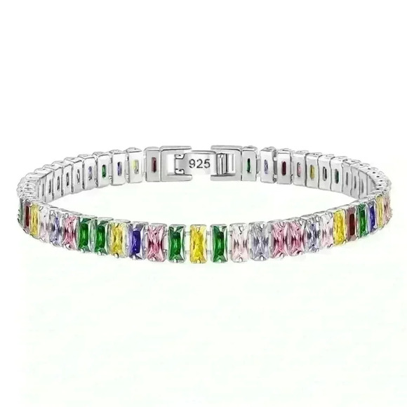 COPY - Sterling Silver Bracelet with Beautiful Colored Crystal Stones - Picture 2 of 4